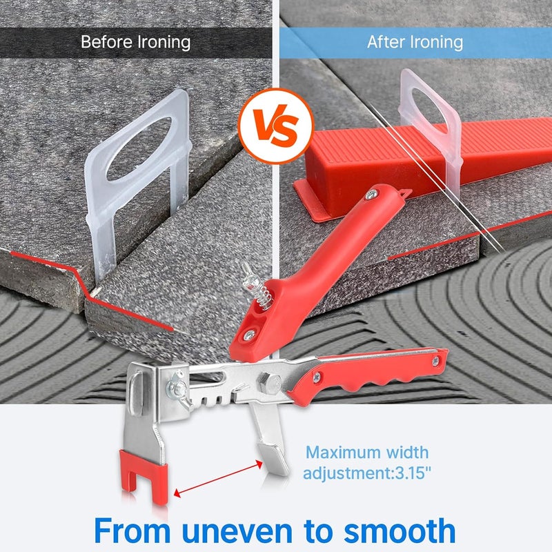 TEANTECH Tile Leveling System Kit, 600pcs Tile Leveler Spacers Clips+150pcs Reusable Wedges+1pc Tile Pliers for Wall/Floor Tile Adjustment, Leveling Tile System for Ceramic Tile (Red, 1/8-3mm) - Image 2